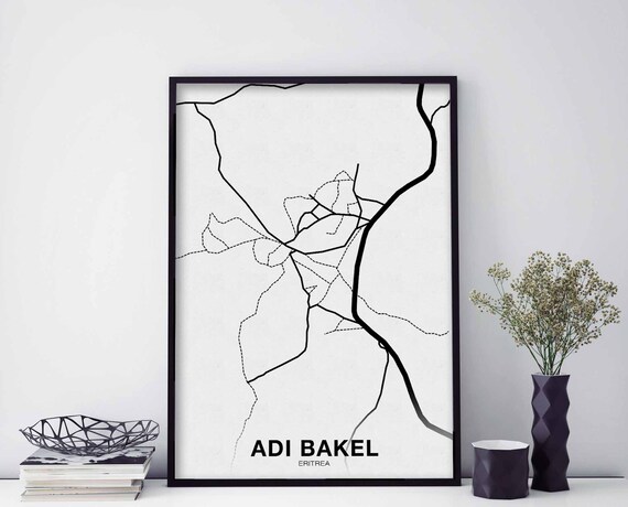 Adi Bakel Eritrea Map Poster Black White Hometown City Print Modern Home Decor Office Decoration Wall Art Dorm Bedroom Gift