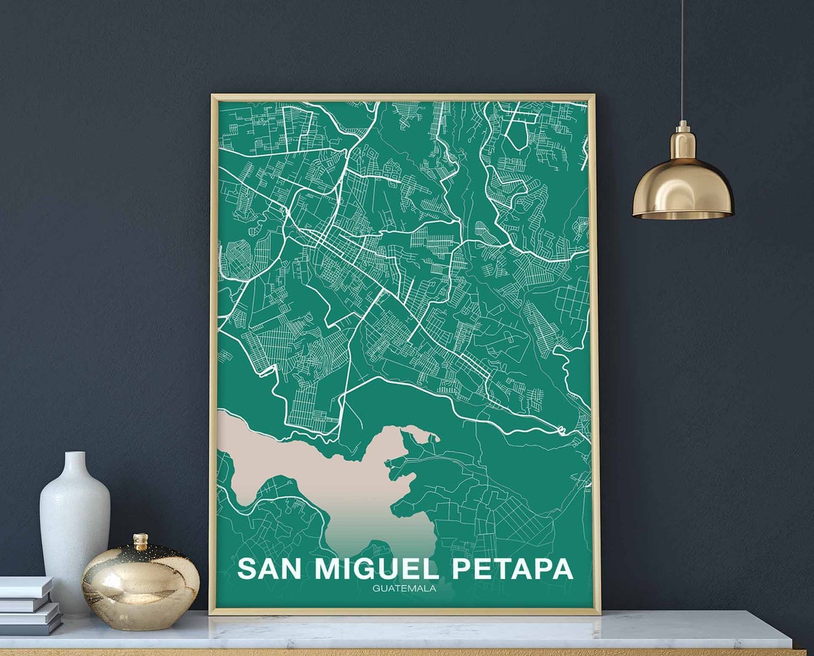 San Miguel Petapa Guatemala Modern Teal City Street Map Poster