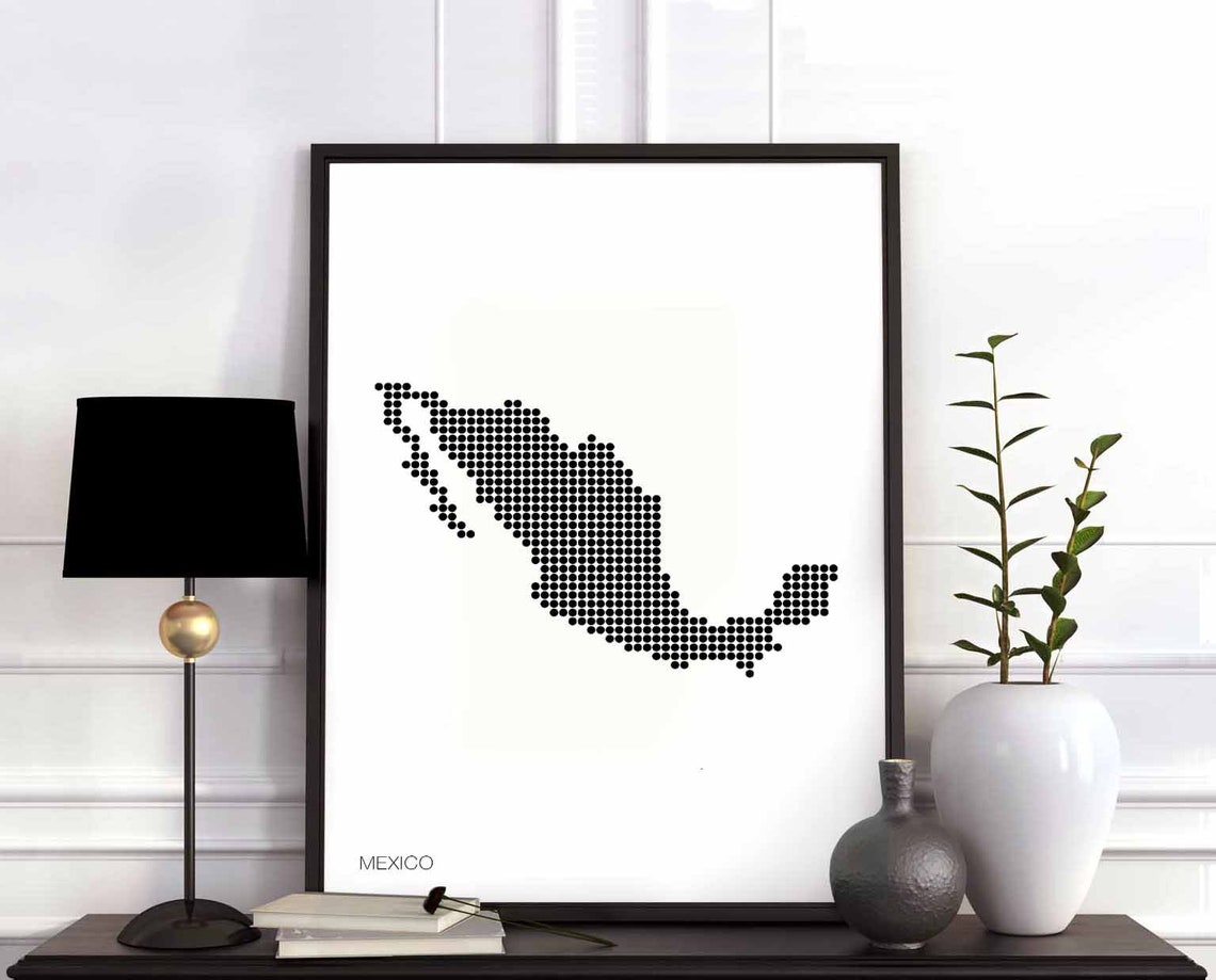 Mexico Dotted Map Black And White Minimalist Travel Art Poster