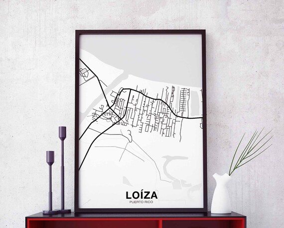 Loiza Puerto Rico Map Poster Black White Hometown City Print Modern Home Decor Office Decoration Wall Art Dorm Bedroom Gift