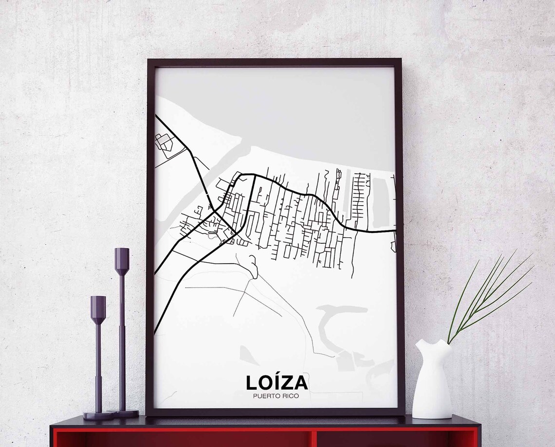 Loíza Puerto Rico White Line Street Map Minimalist Coastal City Poster