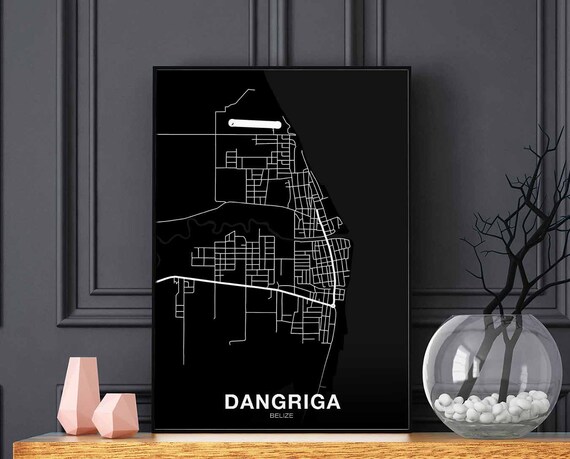 Dangriga Belize Map Poster Black White Hometown City Print Modern Home Decor Office Decoration Wall Art Dorm Bedroom Gift