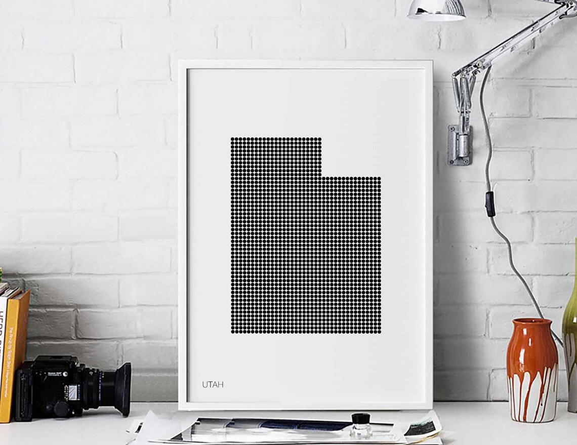 Utah State Retro Map Poster, Minimal Dots Travel