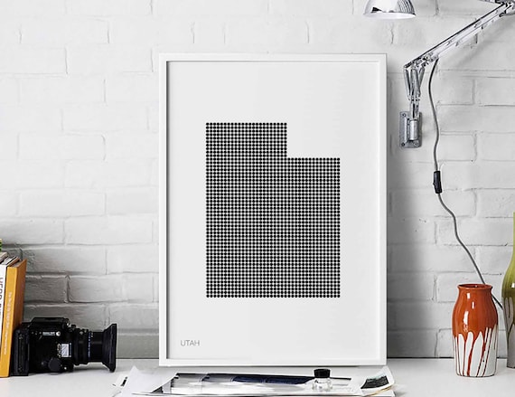 Utah State Retro Map Poster, Minimal Dots Travel