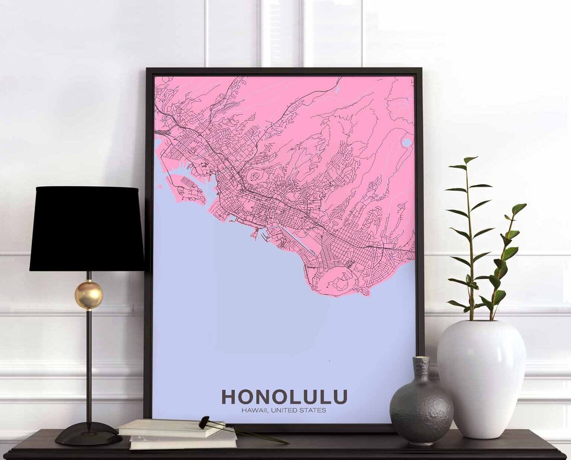 Honolulu Hawaii Travel Poster, Modern Home Decor