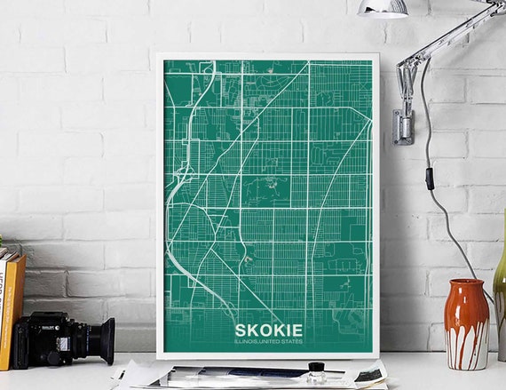 Skokie Illinois Il Usa Poster Color Hometown City Print Modern Home Decor Office Decoration Wall Art Dorm Bedroom Gift