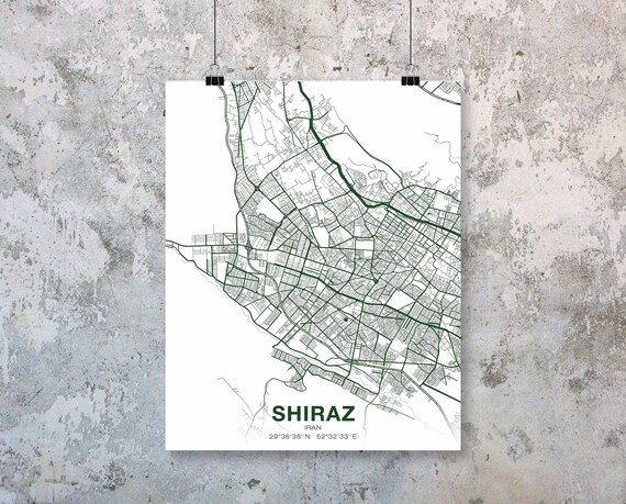 Shiraz Iran Map Poster, Modern Home Decor