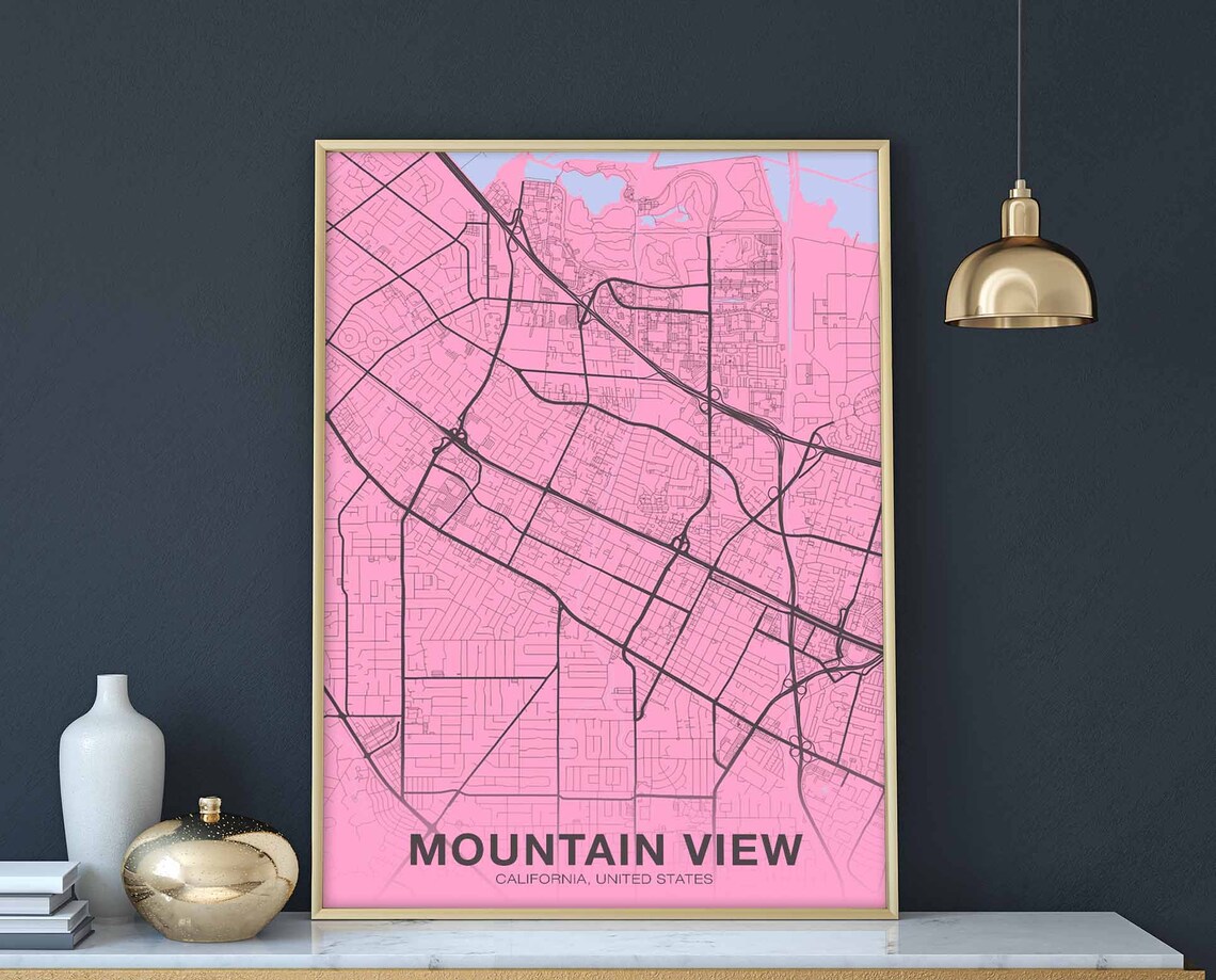 Mountain View California Bold Pink Full City Street Map Poster