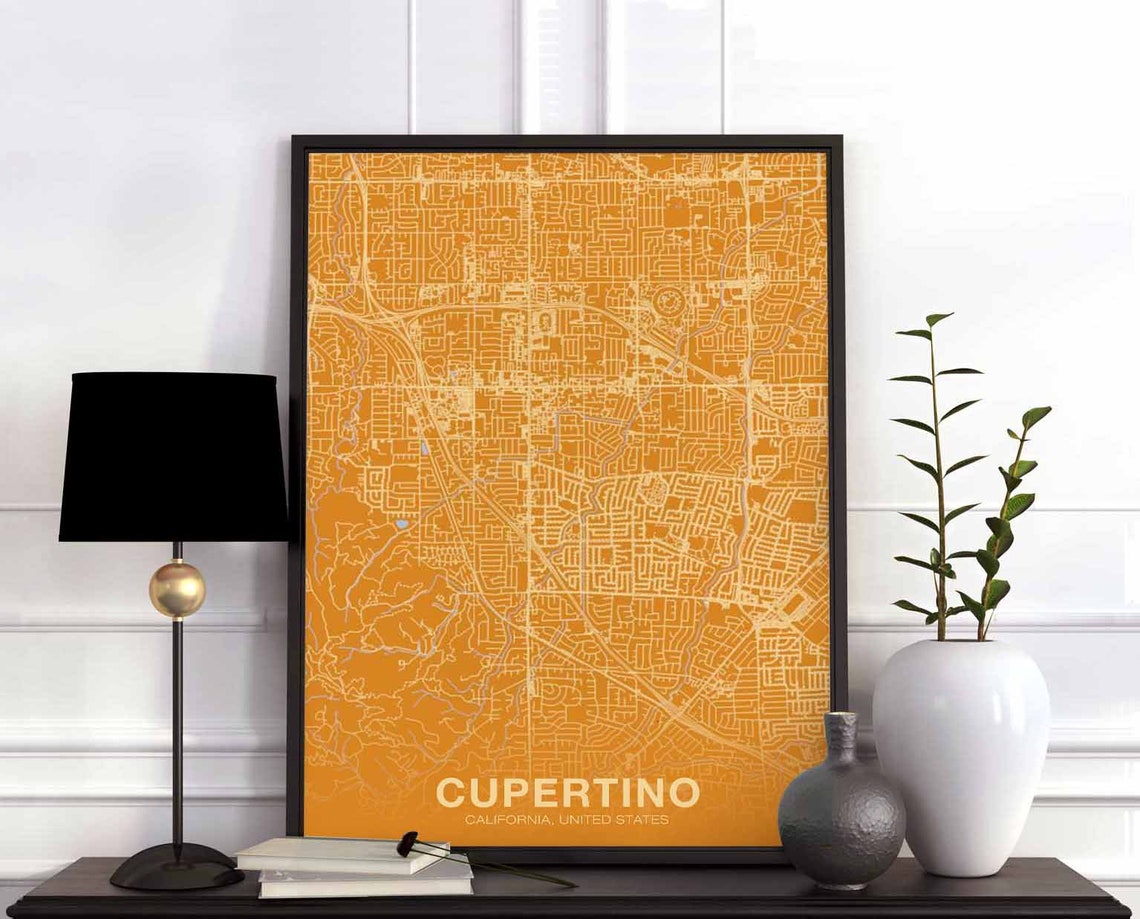 Cupertino California Hometown Street Map Modern City Wall Art