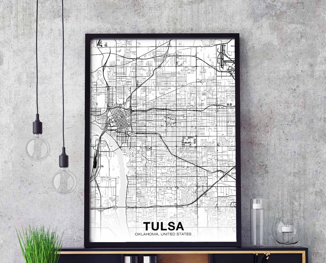 Tulsa Oklahoma USA Map Poster, Modern Home Decor
