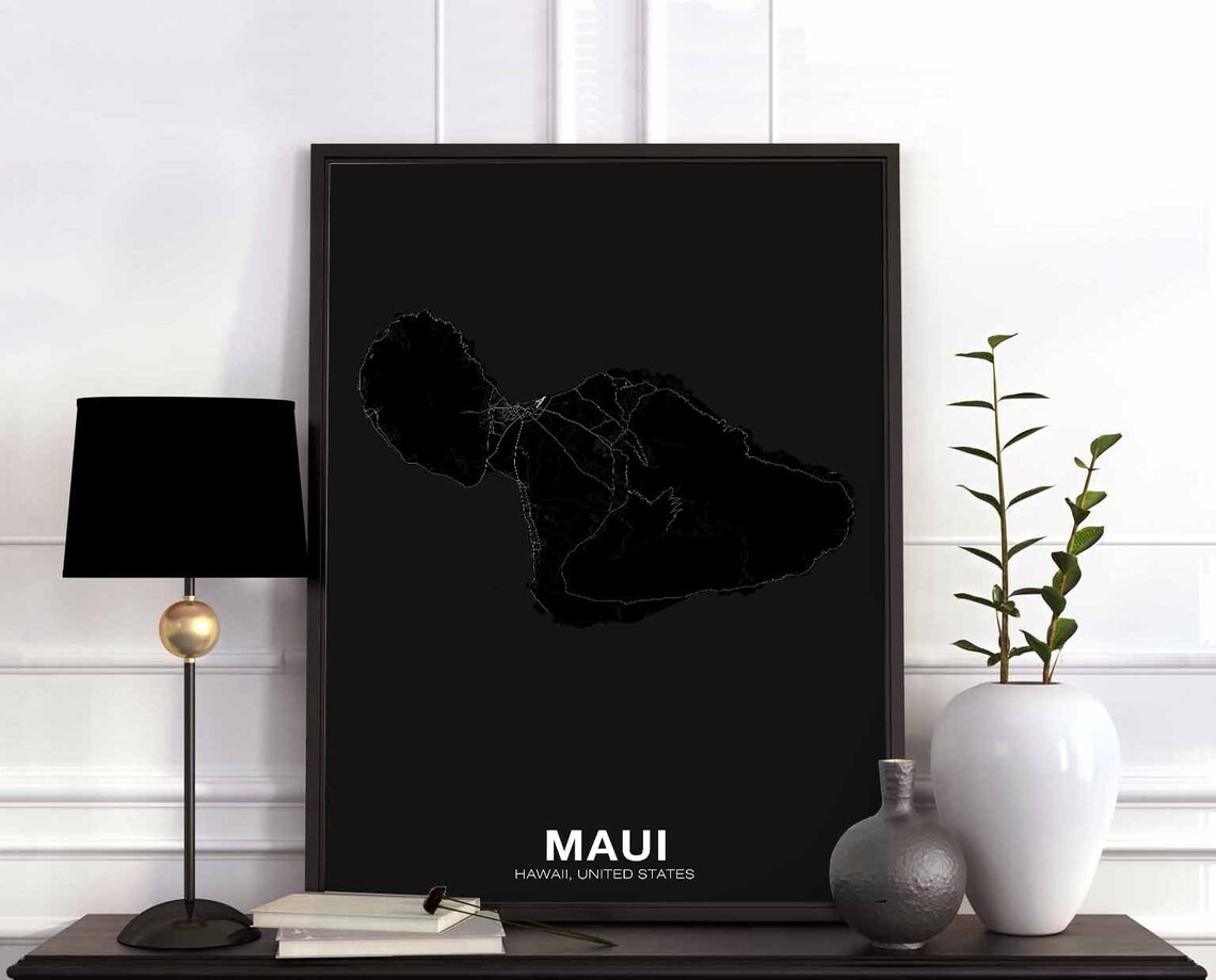 Maui Island Hawaii USA Map Poster, Modern Home Decor