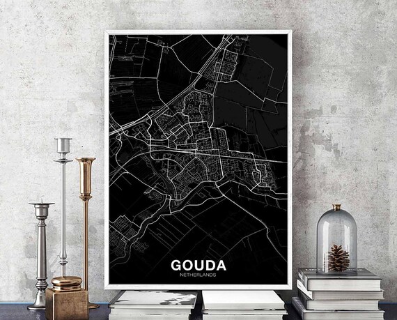Gouda Netherlands Map Poster Black White Hometown City Print Modern Home Decor Office Decoration Wall Art Dorm Bedroom Gift