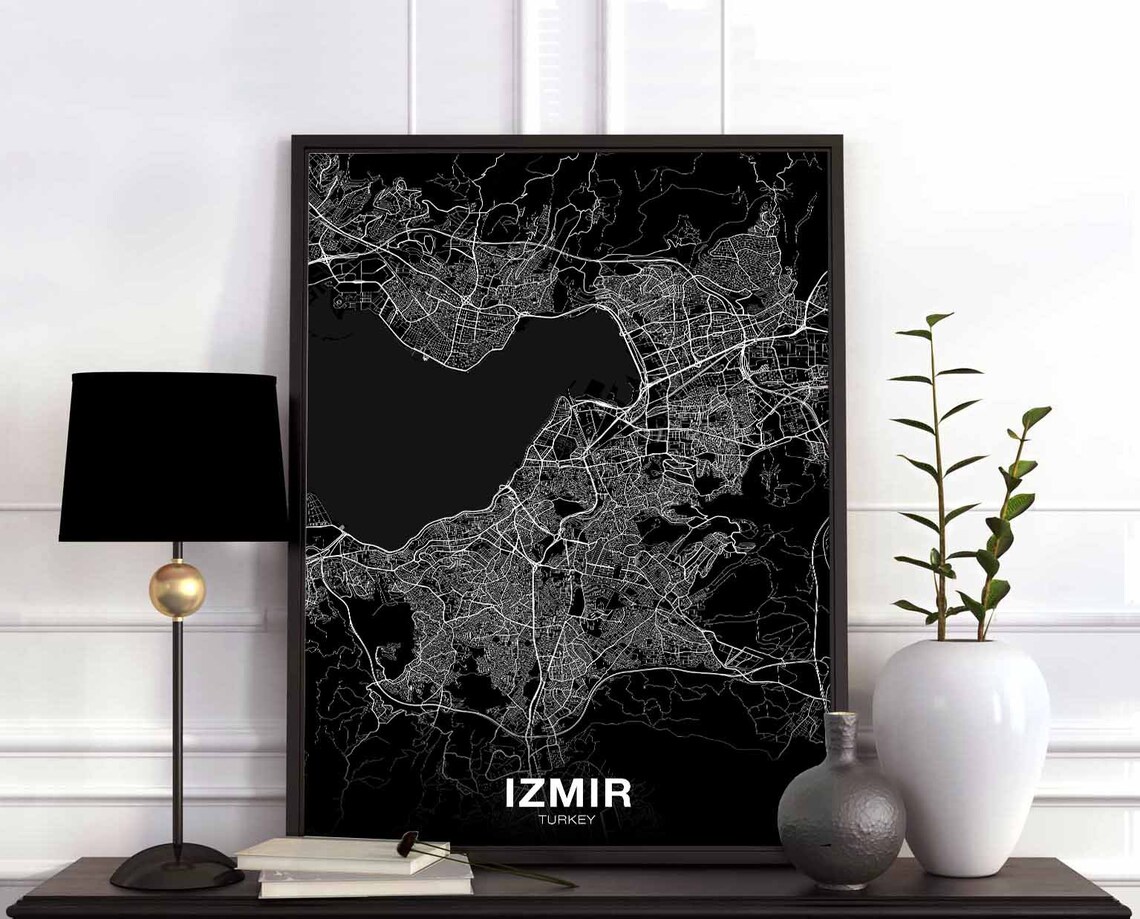 Izmir Turkey Map Poster, Modern Home Decor