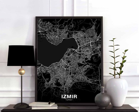 Izmir Turkey Map Poster, Modern Home Decor