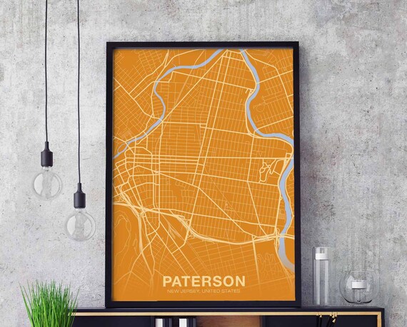 Paterson New Jersey Burnt Orange Modern City Street Map Poster