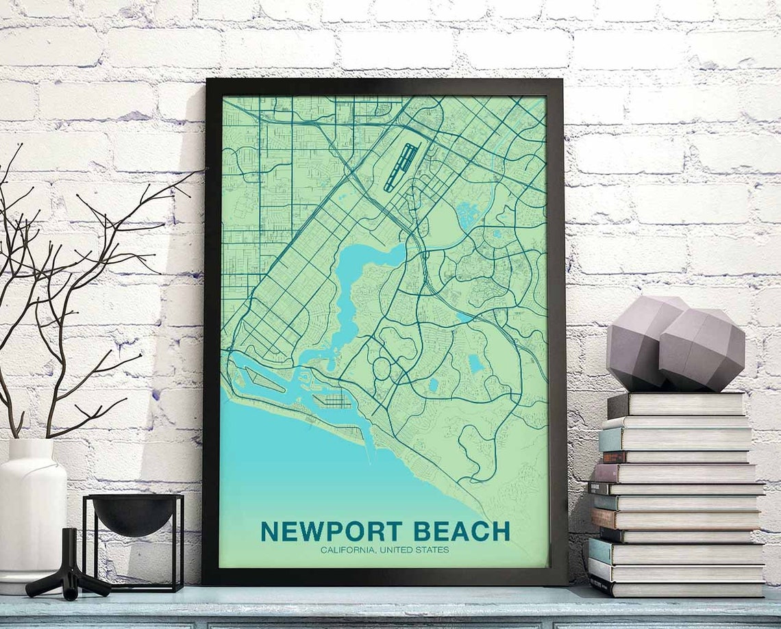 Newport Beach California City Map Aqua Minimalist Home Decor Poster