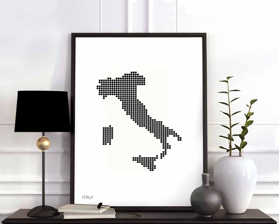 Italy Minimal Dots Retro Map Poster Black White Wall Decor Design Modern Swiss Scandinavian Nordic Housewarming Travel