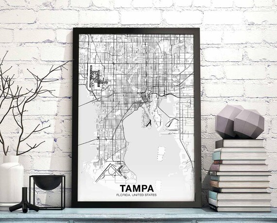 Tampa Florida Fl Usa Map Poster Black White Hometown City Print Modern Home Decor Office Decoration Wall Art Dorm Bedroom Gift