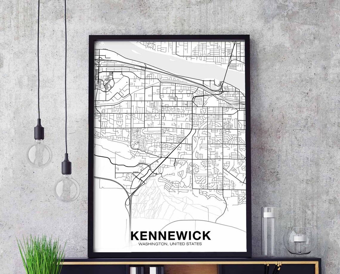 Kennewick Washington USA Map Poster, Modern Home Decor