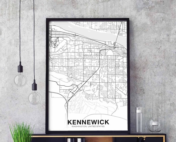 Kennewick Washington USA Map Poster, Modern Home Decor