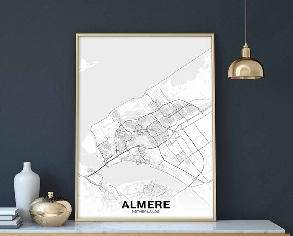 Almere Netherelands Map Poster Black White Hometown City Print Modern Home Decor Office Decoration Wall Art Dorm Bedroom Gift