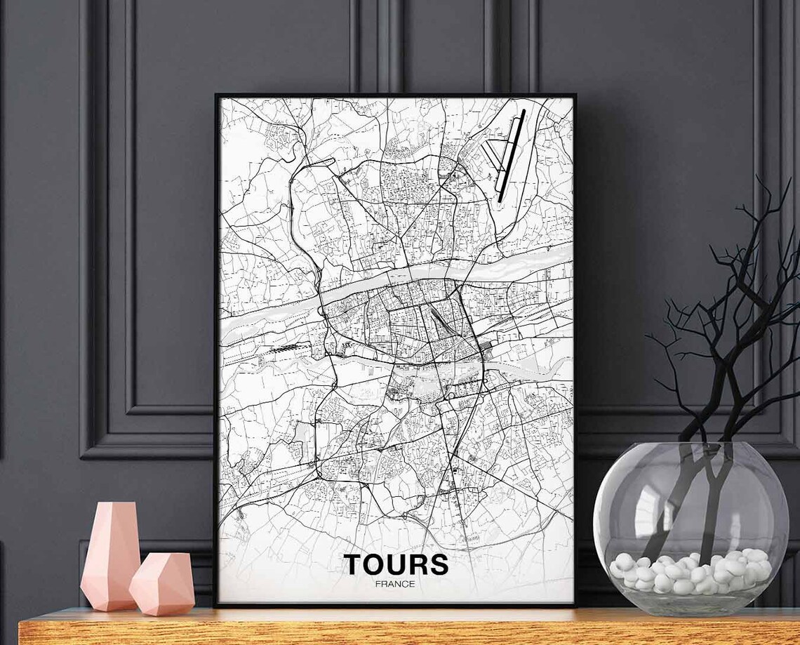 Tours France Map Poster, Modern Home Decor