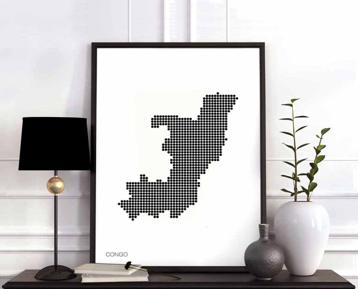 Congo Dotted Grid Map Black and White Minimalist Wall Poster