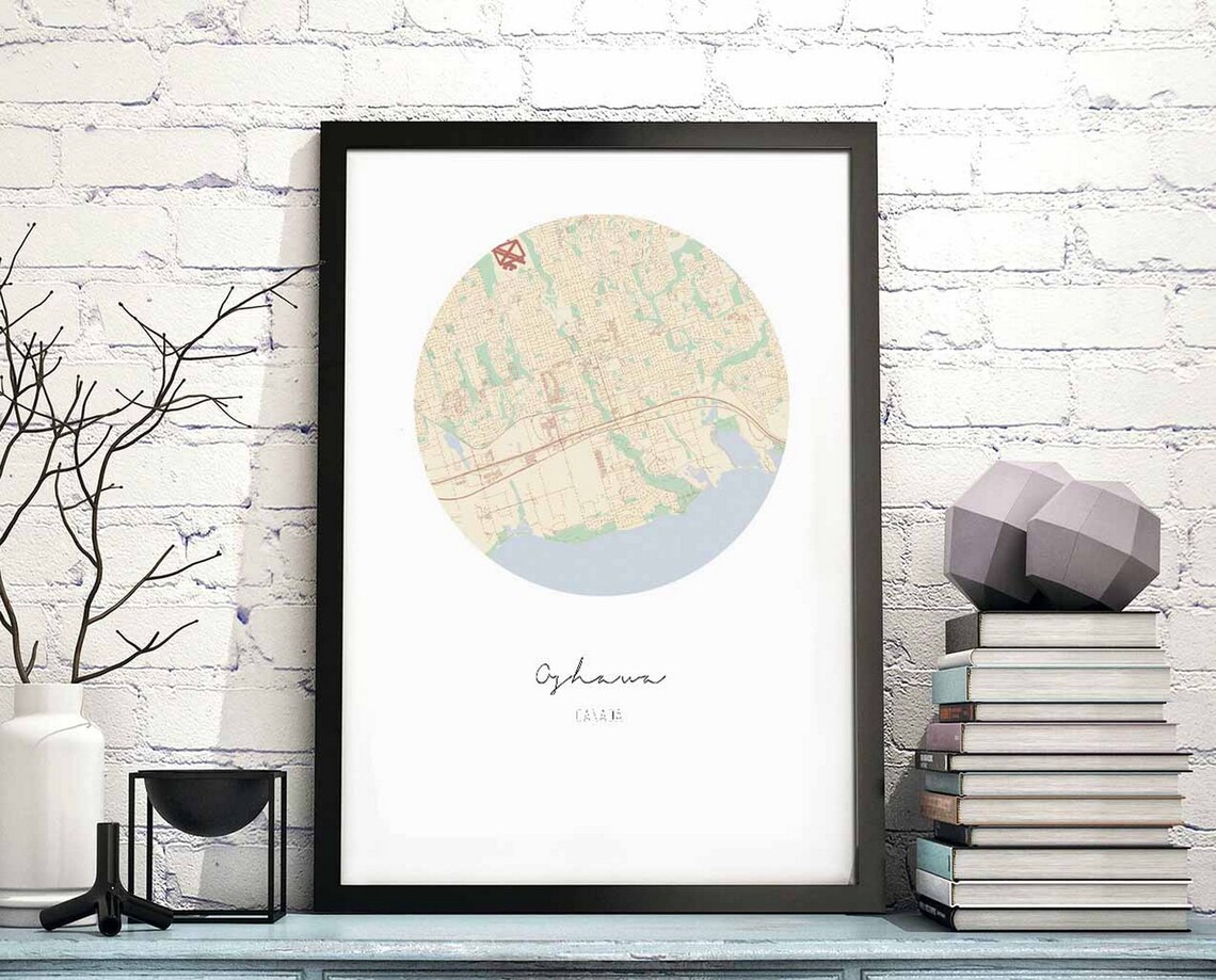 Oshawa Ontario Canada Minimalist Round City Street Map Poster