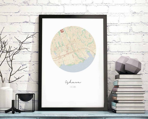 Oshawa Canada Map Poster Wall Decor Design Modern Minimal Nordic Travel Bedroom Home Art Vintage Retro Dorm Nursery Housewarming