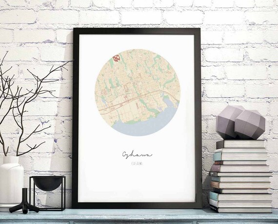 Oshawa Ontario Canada Minimalist Round City Street Map Poster