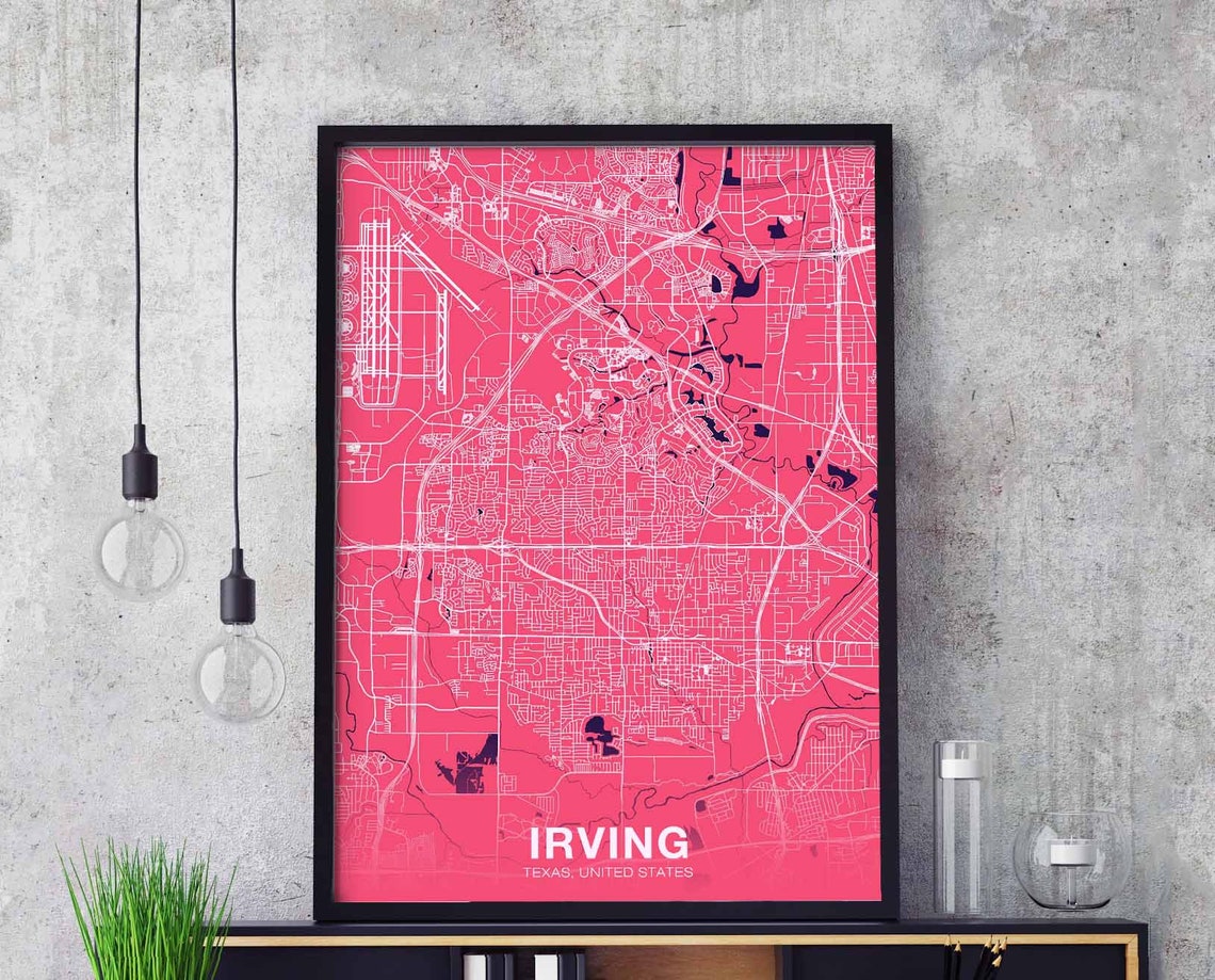 Irving Texas Hometown Street Map Hot Pink Modern City Wall Art