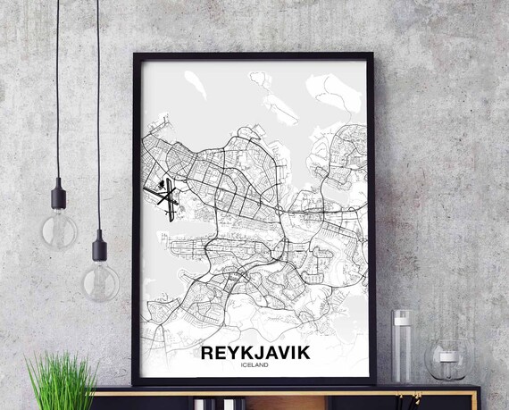 Reykjavik Iceland Map Poster Hometown City Print Modern Home Decor Office Decoration Wall Art Dorm Bedroom Gift