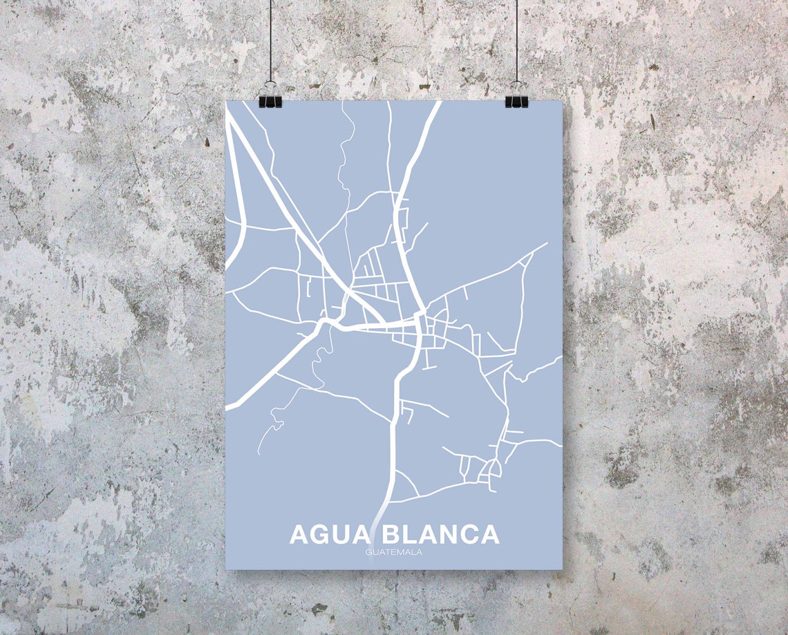 Agua Blanca Guatemala Minimalist Blue City Street Map Poster