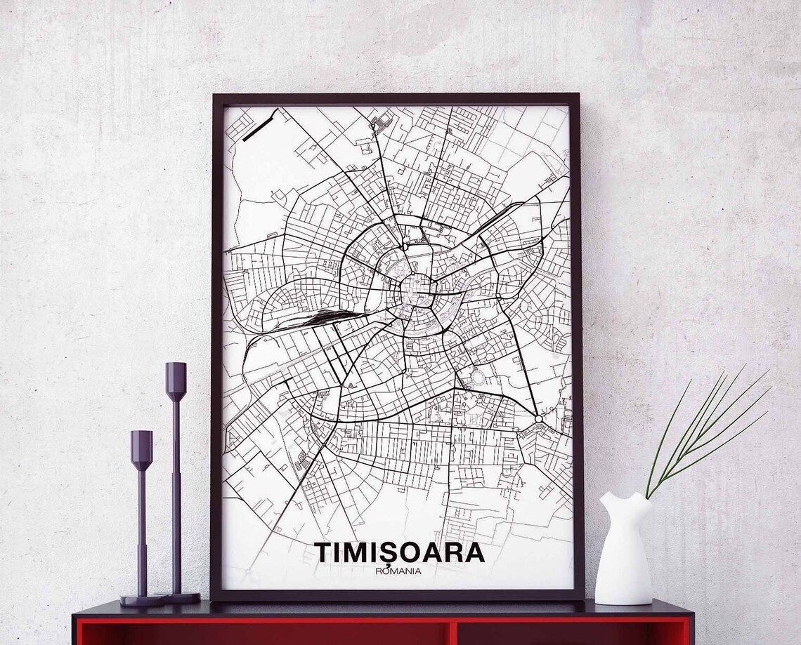 Timisoara Romania Map Poster, Modern City Print