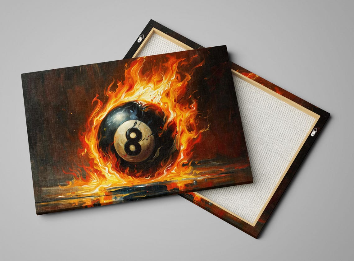 Flaming 8 Ball On Fire Billiards Art Game Room Bar Man Cave Wall Art - Image 3