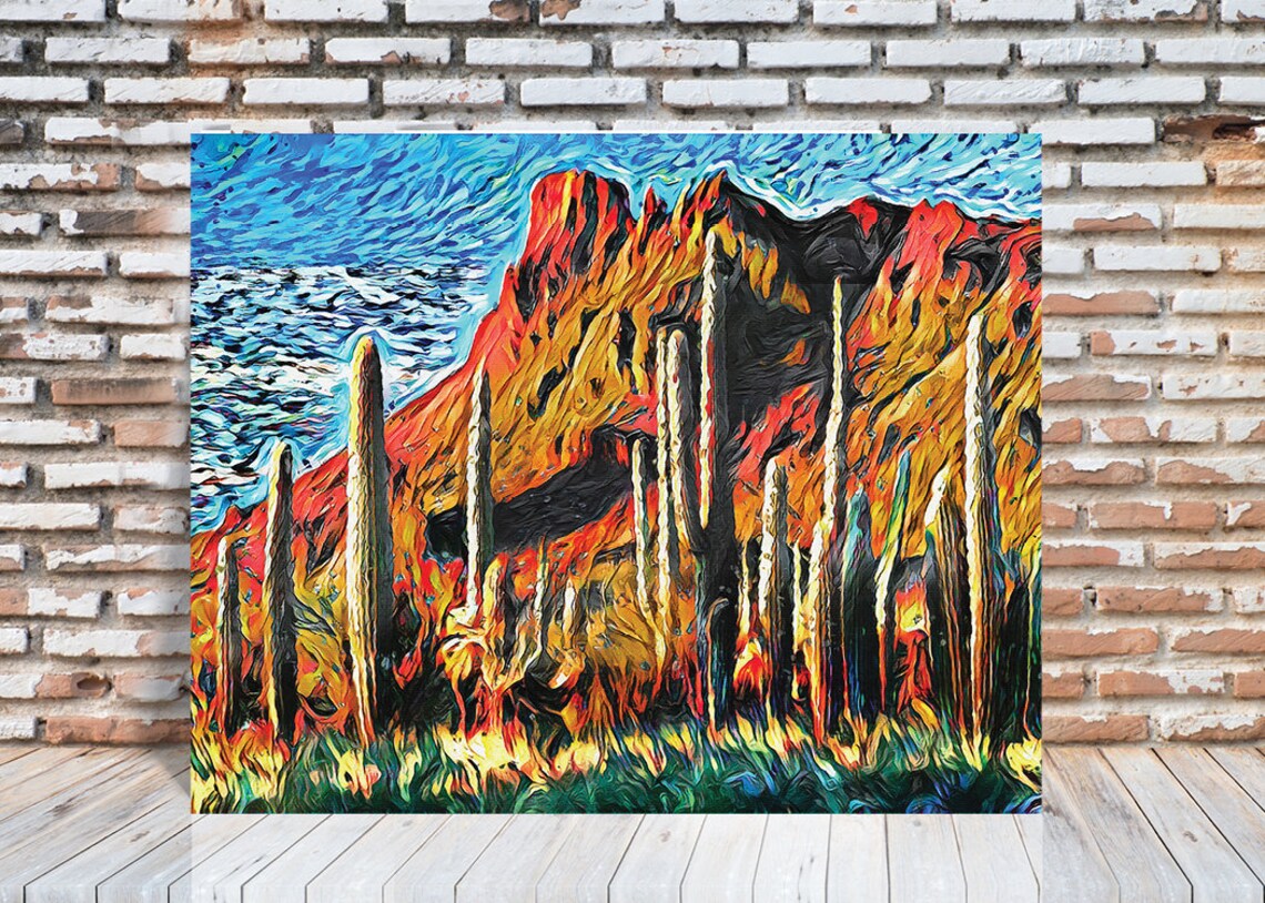 Southwest Desert Saguaro Landscape, Impressionist Art Print - Image 3