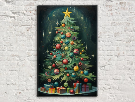 Art Deco Christmas Tree Art Print, Holiday Decor