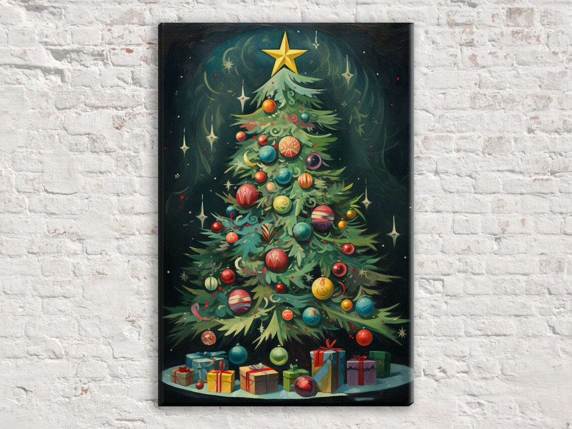 Art Deco Christmas Tree Art Print, Holiday Decor