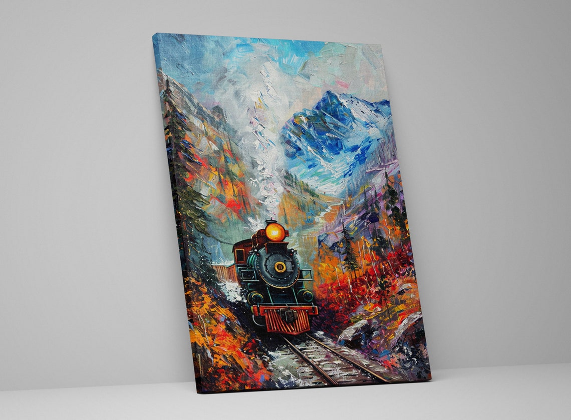 Steam Train Snowy Autumn Mountain Pass Vintage Locomotive Poster - Image 5