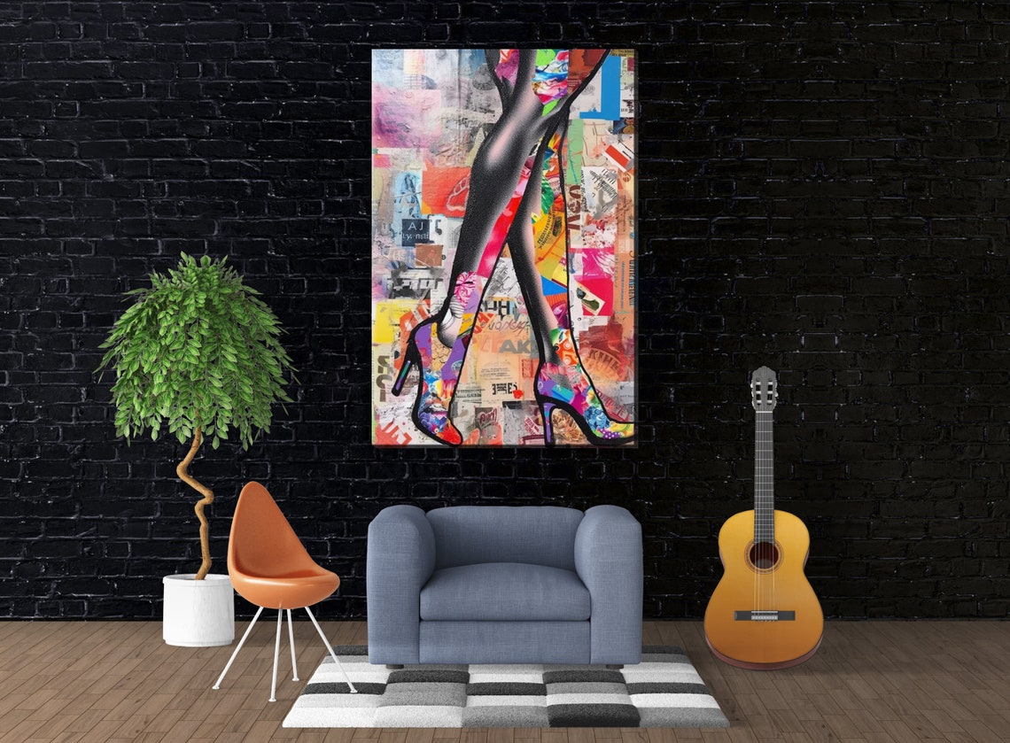 Womans Legs In Heels Modern Collage Print Mixed Medium Fashion Art Extra Large Wall Art Available In All Sizes - Image 3