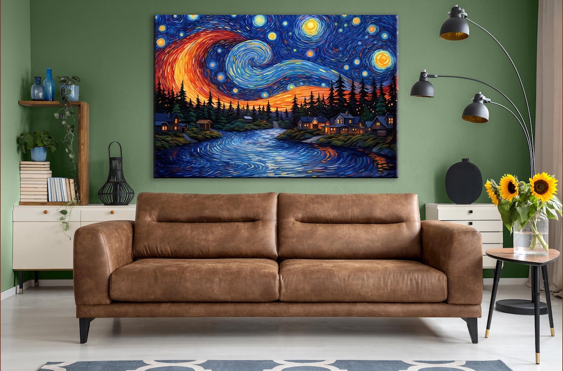 Starry Night Lake, Van Gogh-Inspired Wall Art Print - Image 3