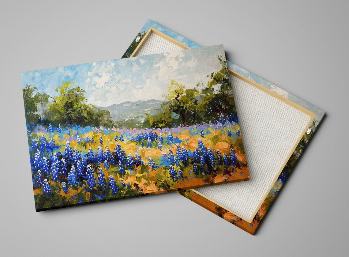 Texas Bluebonnet Meadow Rolling Hills Green Trees Spring Poster - Image 4