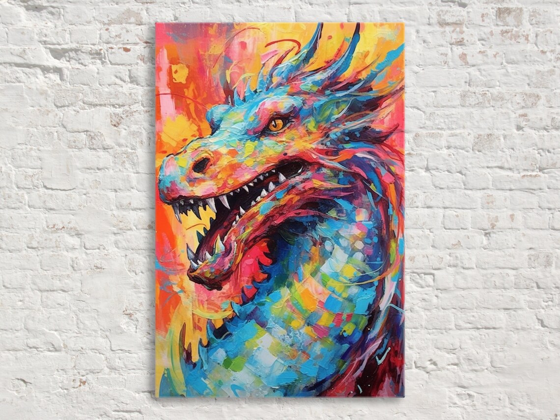 Enchanting Dragon Pop Art Painting, Fantasy Art Print