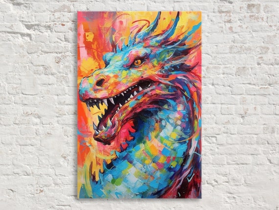 Enchanting Dragon Pop Art Painting, Fantasy Art Print