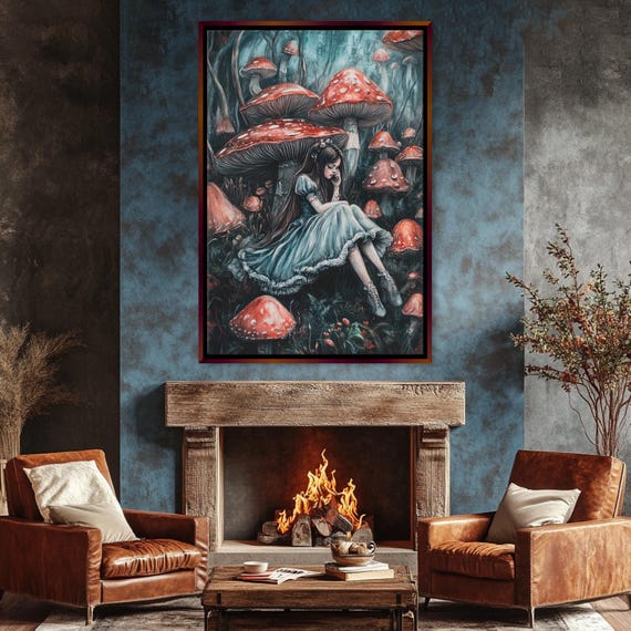 Gothic Alice In Wonderland Fantasy Art Print Framed Or Unframed Gallery Wrapped Gicle Ready To Hang Extra Large Wall Art