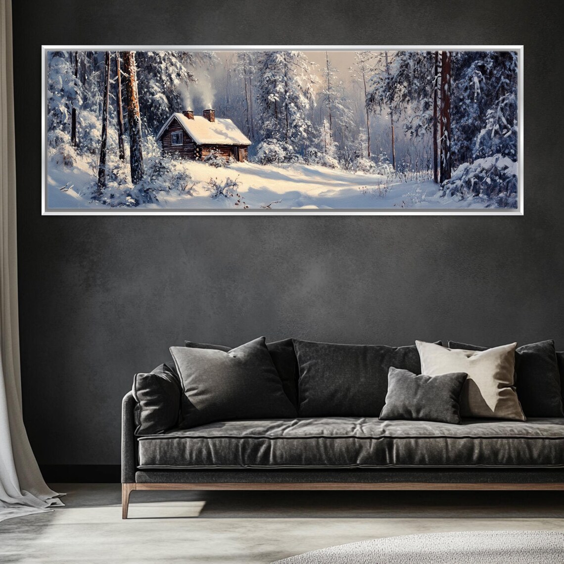 Cozy Cabin in Snowy Winter Woods Wall Art Print - Image 3