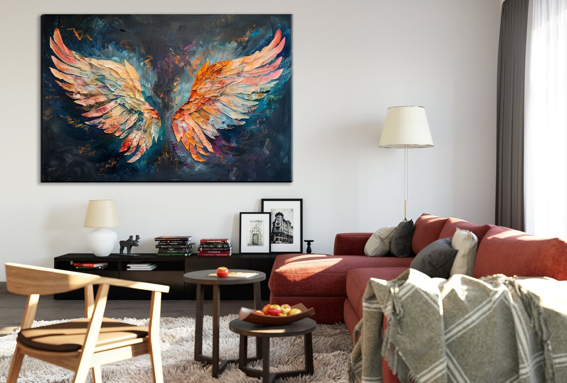 Angel Wings Heavy Texture Style Wall Art Print - Image 2
