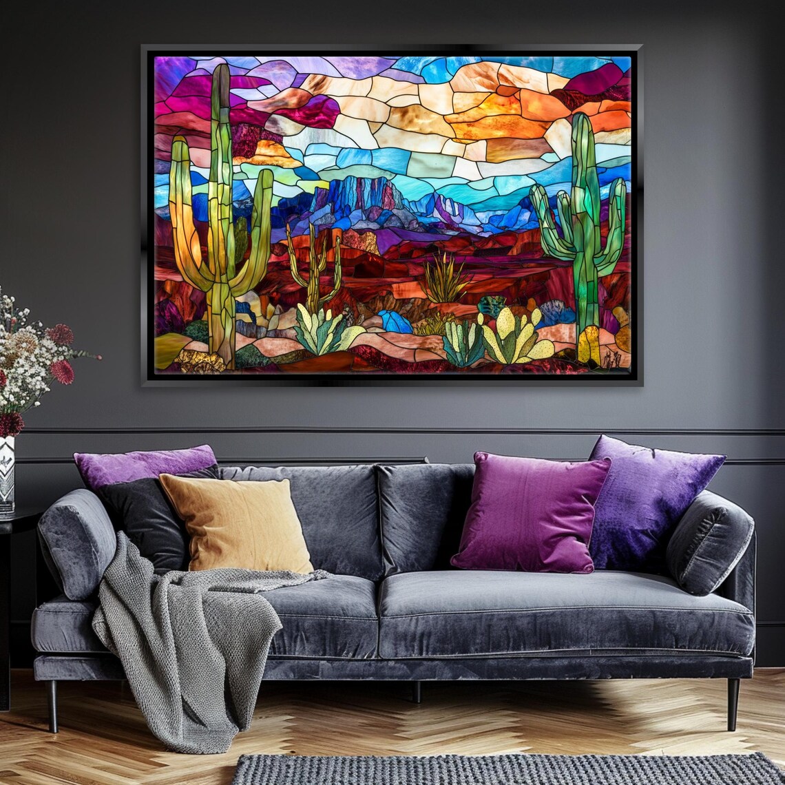 Arizona Desert Southwest Stained Glass Style Art Print