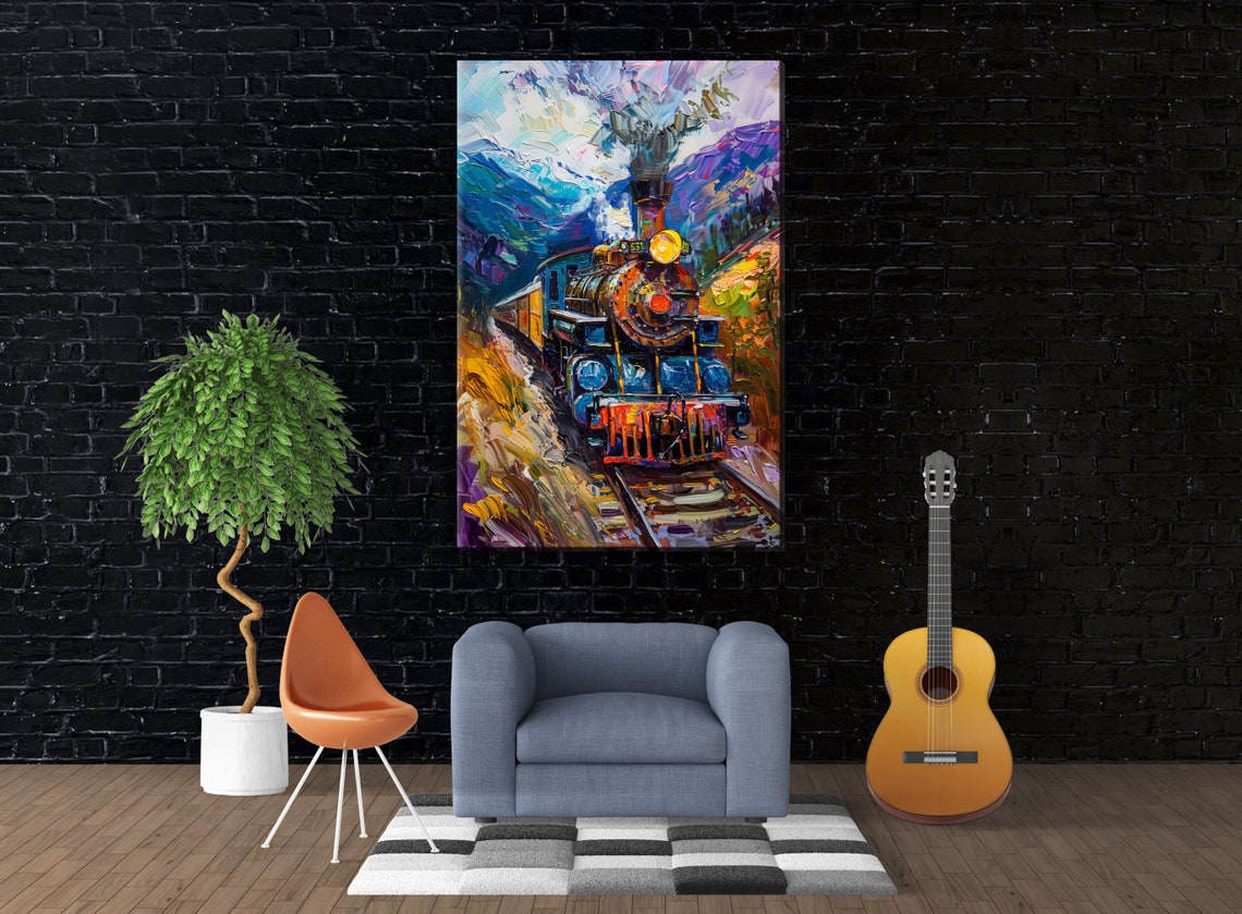 Vintage Steam Locomotive Impressionist Mountain Pass Train Poster - Image 3