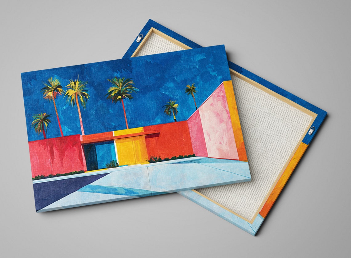 Palm Springs Minimalist Color Block Villa Palms Bold Blue Sky Poster - Image 3